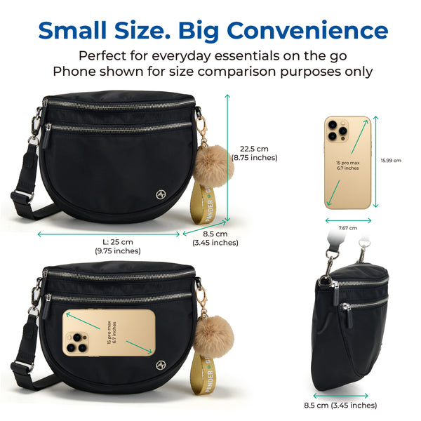 Pander crossbody bum bag in Black, rear view with adjustable strap