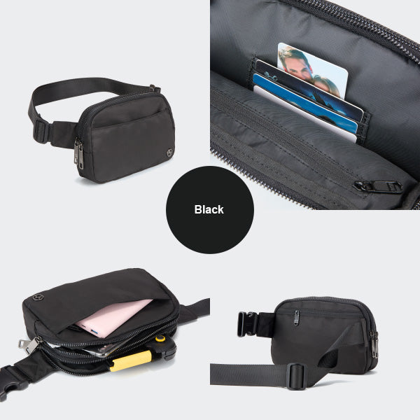 Pander 5 zipper pocket 2L belt bag in Black Polyester, product detail view 2