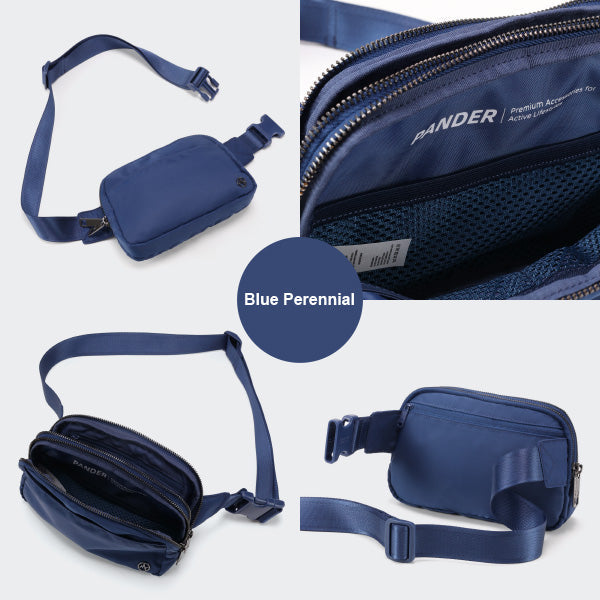Pander 5 zipper pocket 2L belt bag in Blue Perennial, product detail view 1