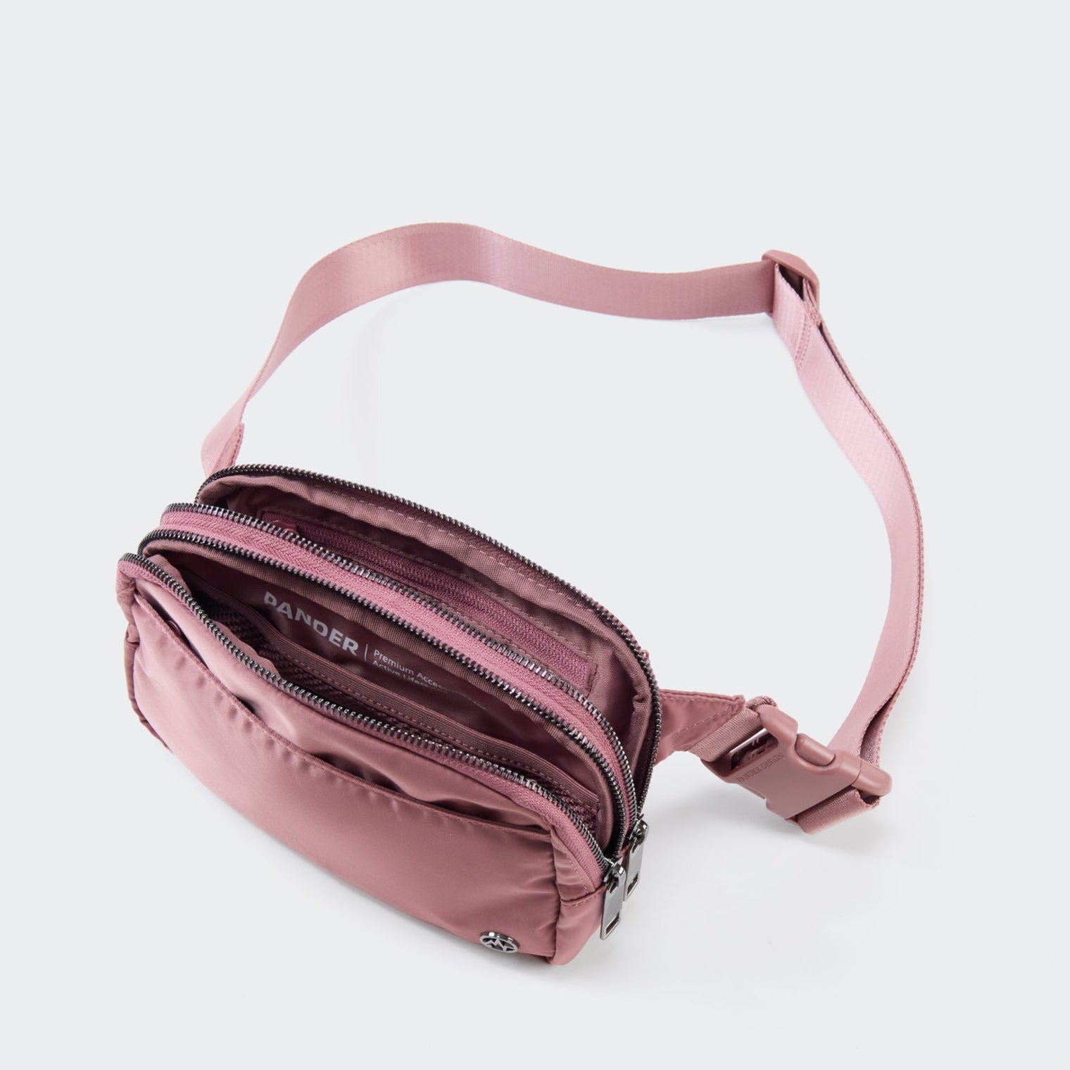 Pander 5 zipper pocket 2L belt bag in Dune Pink, product detail view 7