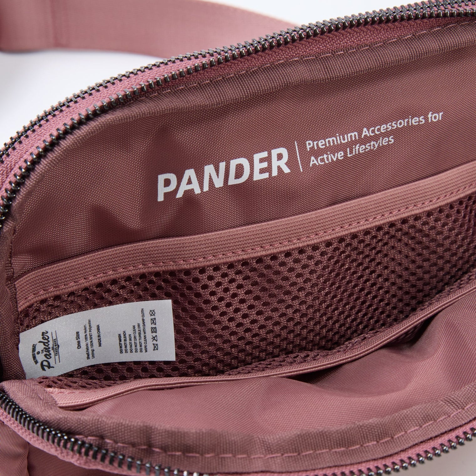 Pander 5 zipper pocket 2L belt bag in Dune Pink, product detail view 9