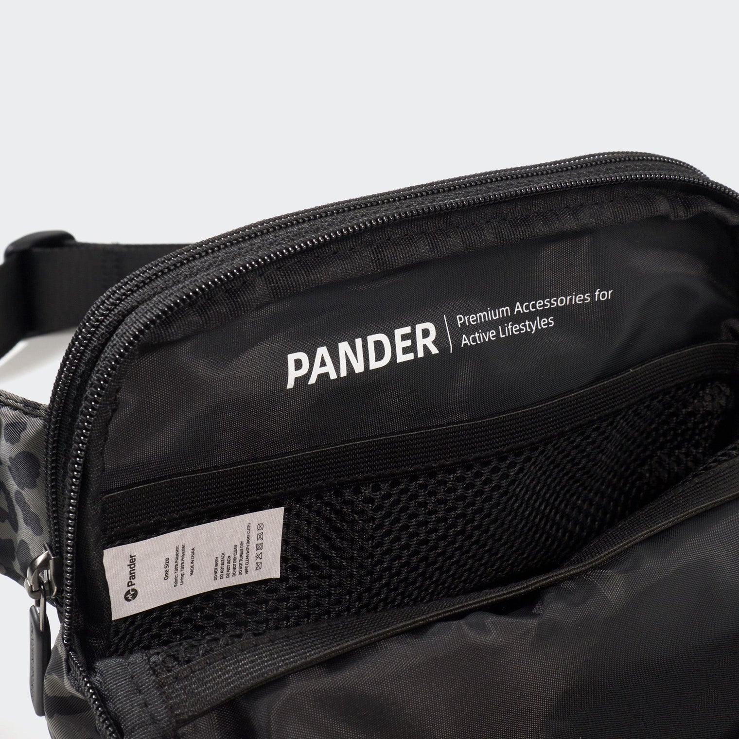 Pander 5 zipper pocket 2L belt bag in Grey Leopard, product detail view 9