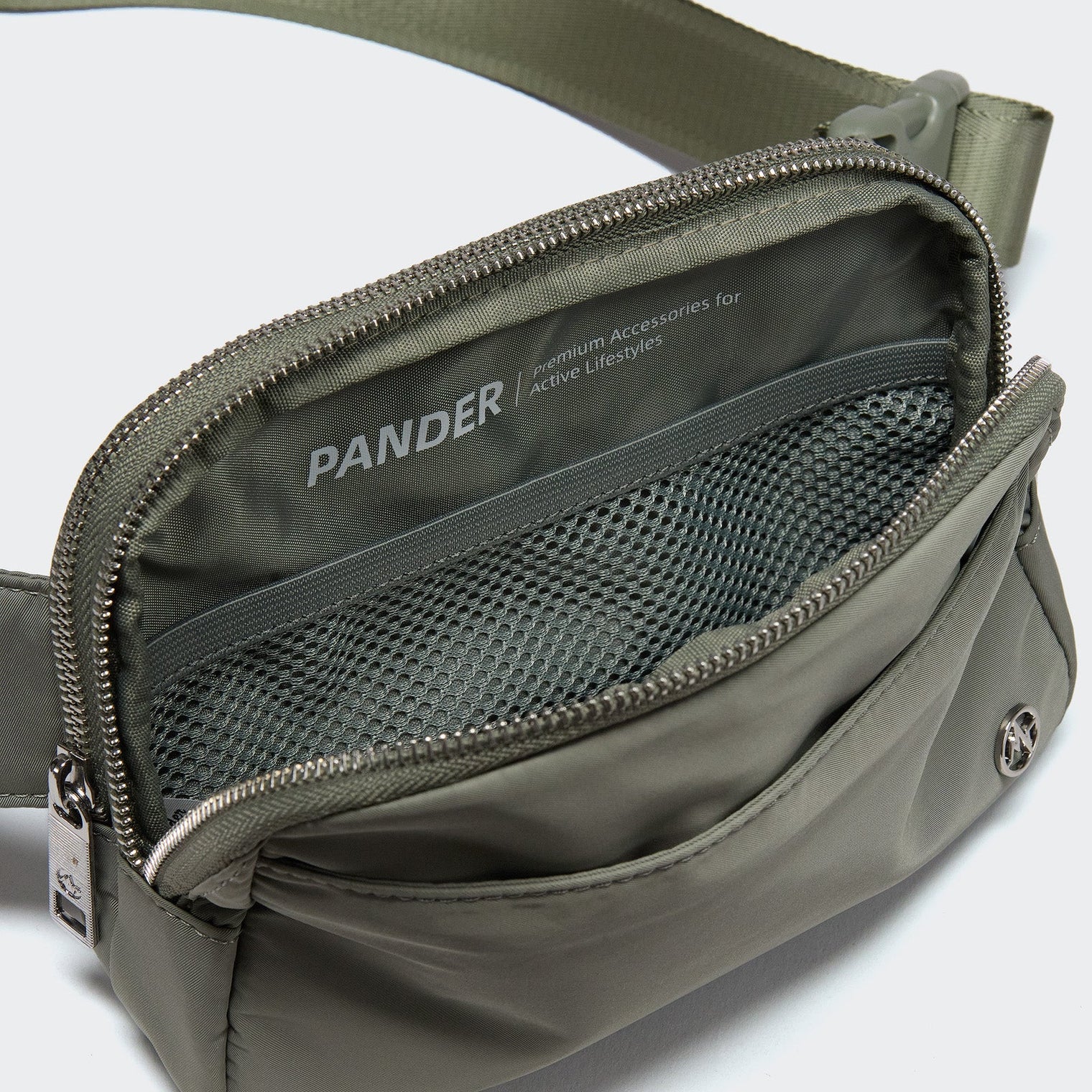 Pander 5 zipper pocket 2L belt bag in Grey Sage, product detail view 7