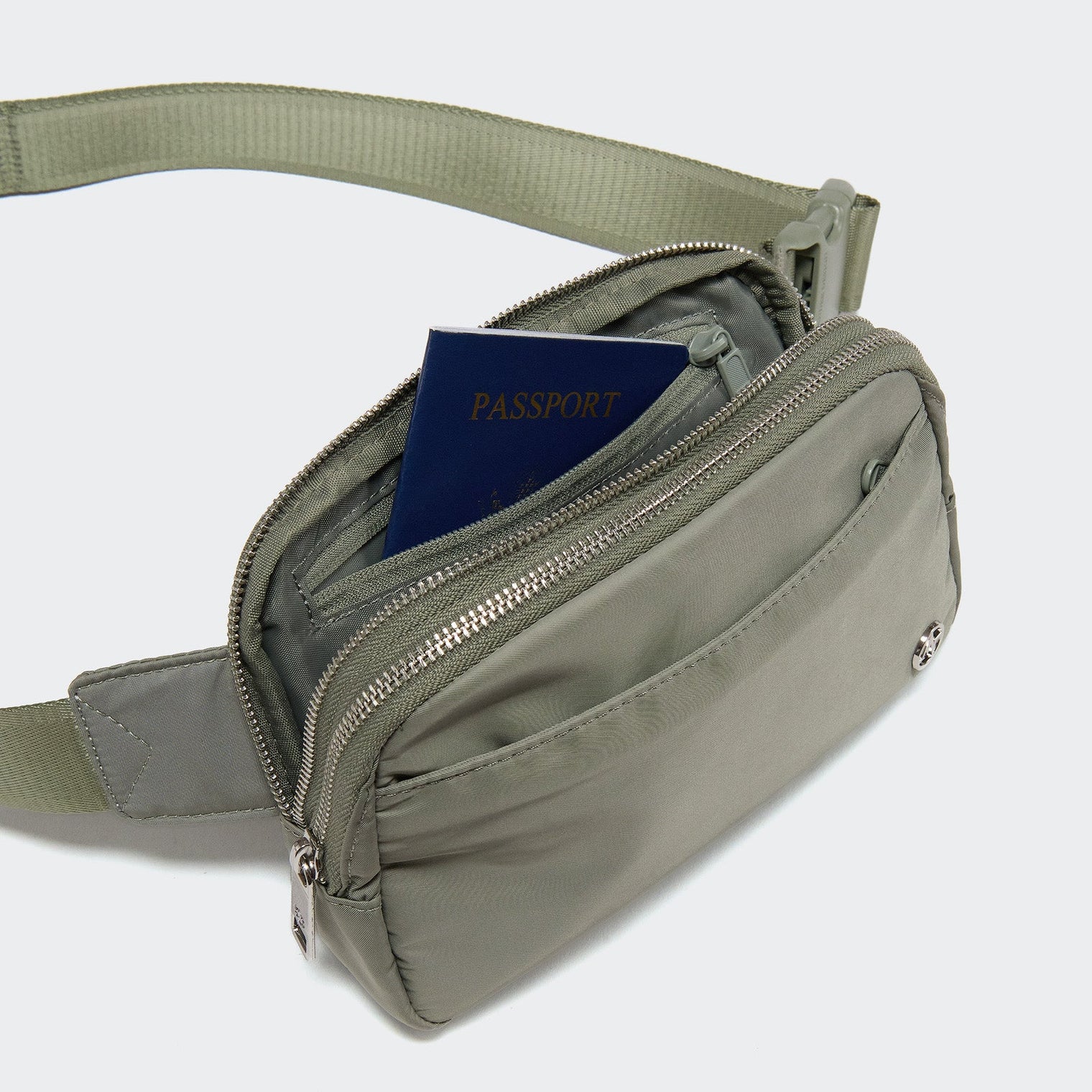 Pander 5 zipper pocket 2L belt bag in Grey Sage, product detail view 9