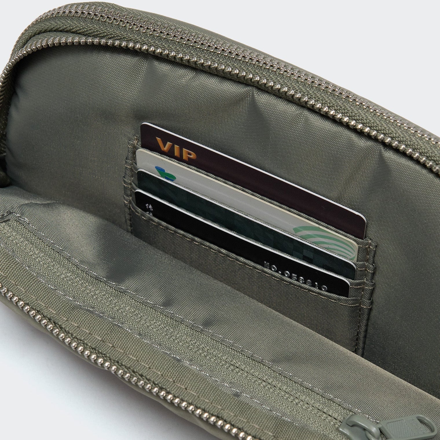 Pander 5 zipper pocket 2L belt bag in Grey Sage, product detail view 10
