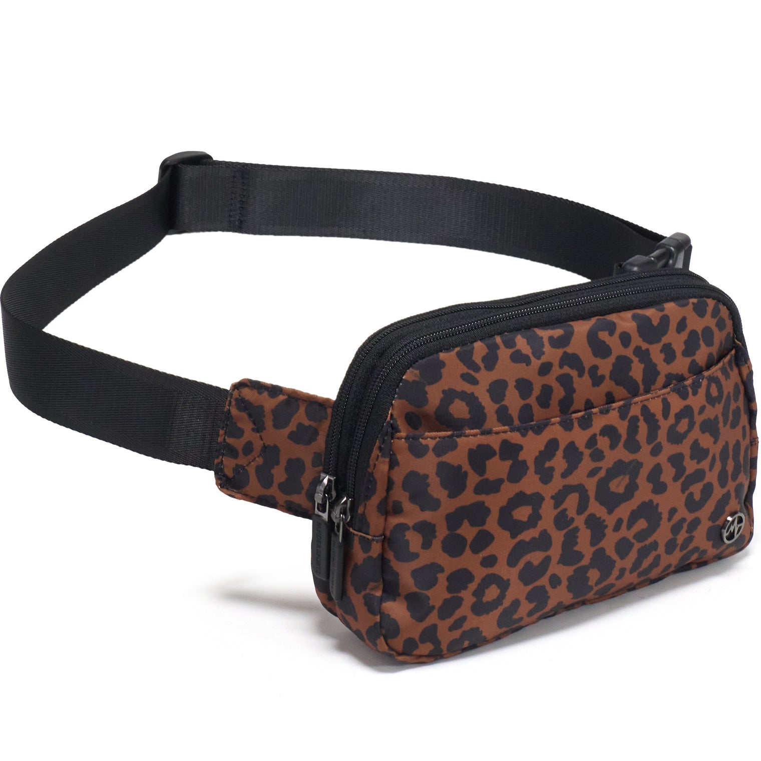 Pander 5 zipper pocket 2L belt bag in Midnight Leopard, product detail view 2