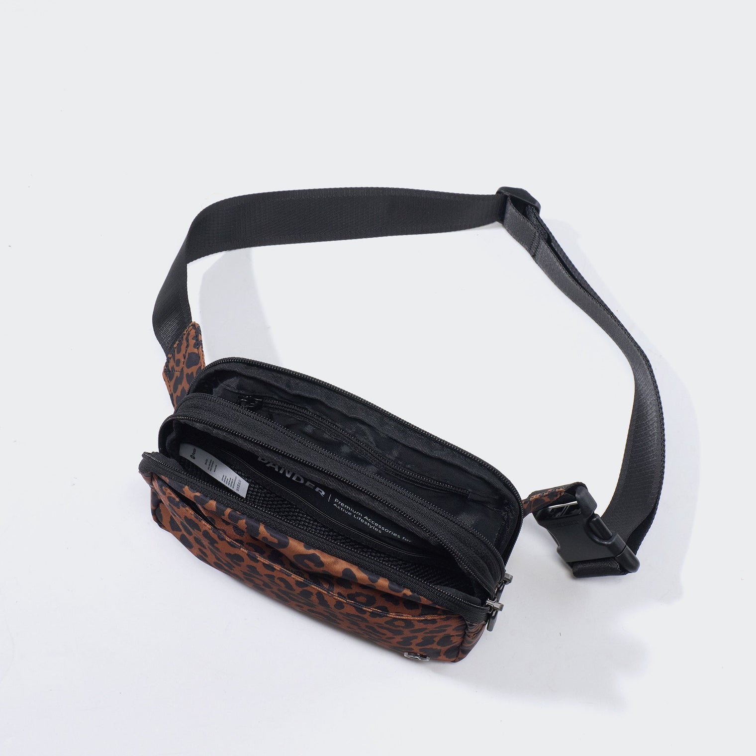 Pander 5 zipper pocket 2L belt bag in Midnight Leopard, product detail view 7