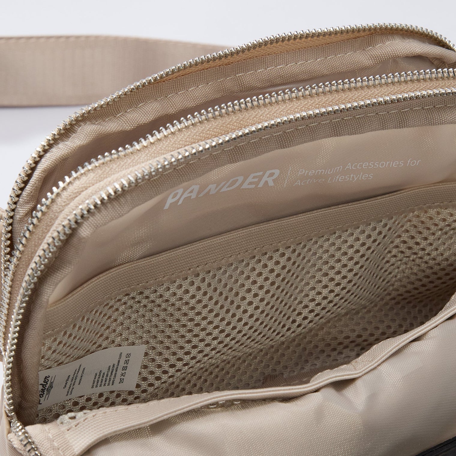 Pander 5 zipper pocket 2L belt bag in Raw Linen, product detail view 8