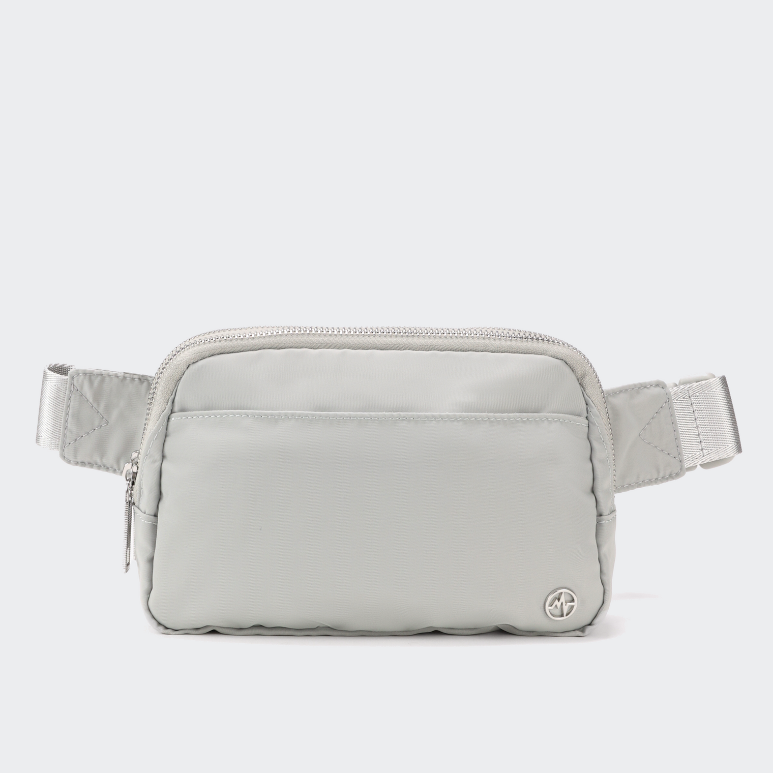 Pander 5 zipper pocket 2L belt bag in Seal Grey, front view with adjustable strap
