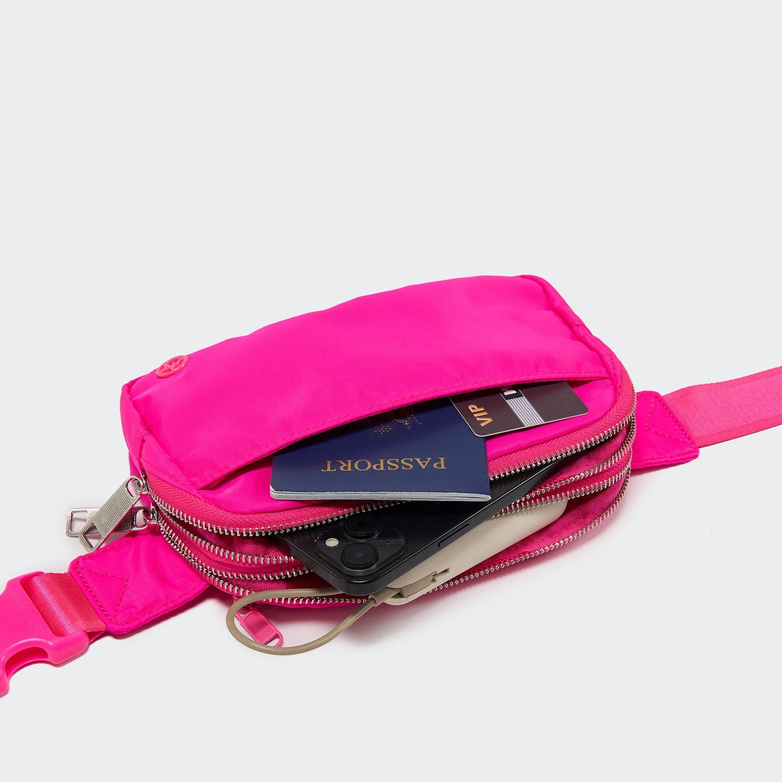 Pander 5 zipper pocket 2L belt bag in Sonic Pink, product detail view 11