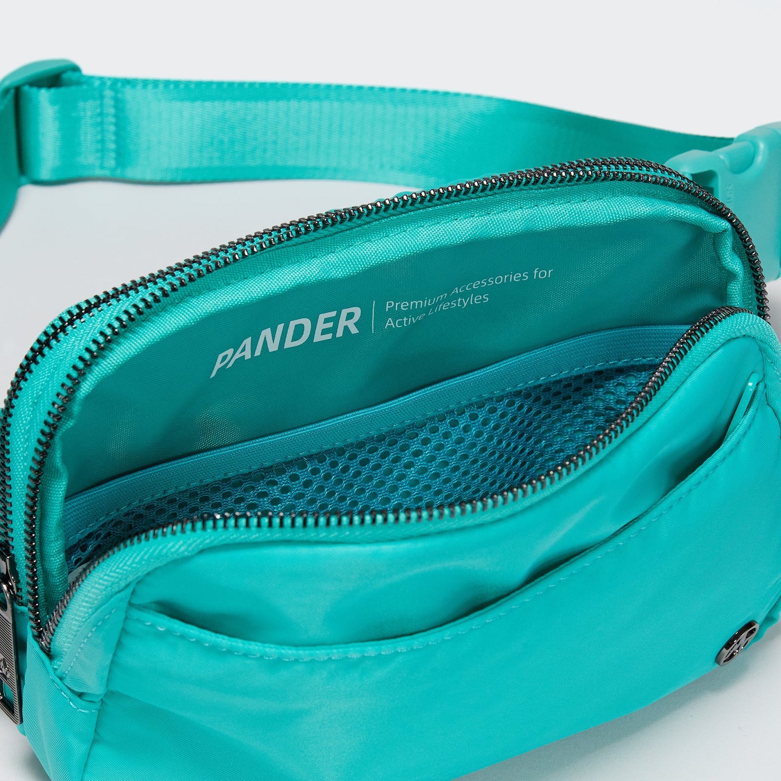 Pander 5 zipper pocket 2L belt bag in Teal Blue, product detail view 7