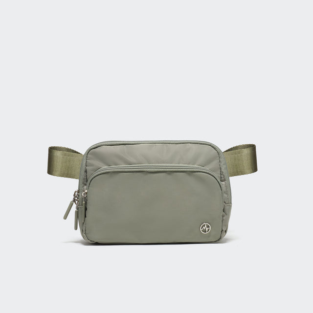 Pander 6-pocket crossbody belt bag in Grey Sage front view