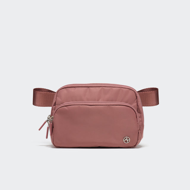 Pander 6-pocket crossbody belt bag in Mauve Pink front view