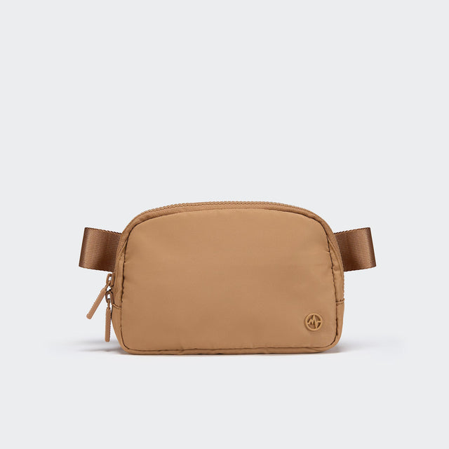 Pander 1L double zipper water-repellent nylon belt bag in Caramel Brown, product view 1
