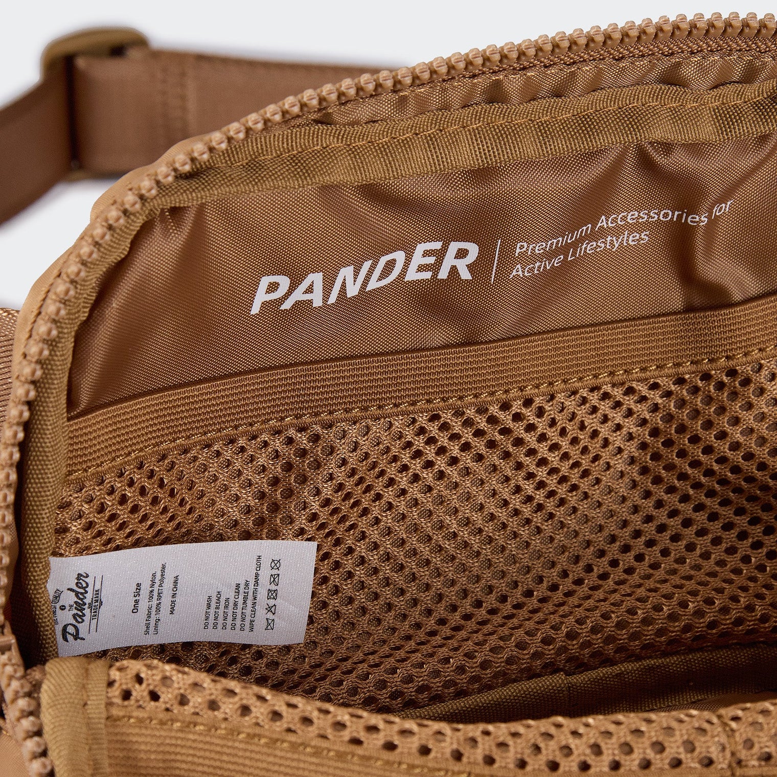 Pander 1L double zipper water-repellent nylon belt bag in Caramel Brown, product view 8