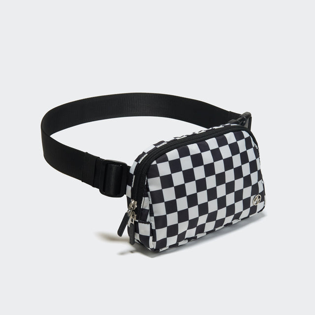 Pander 1L double zipper water-repellent nylon belt bag in Checkered Black, product view 2