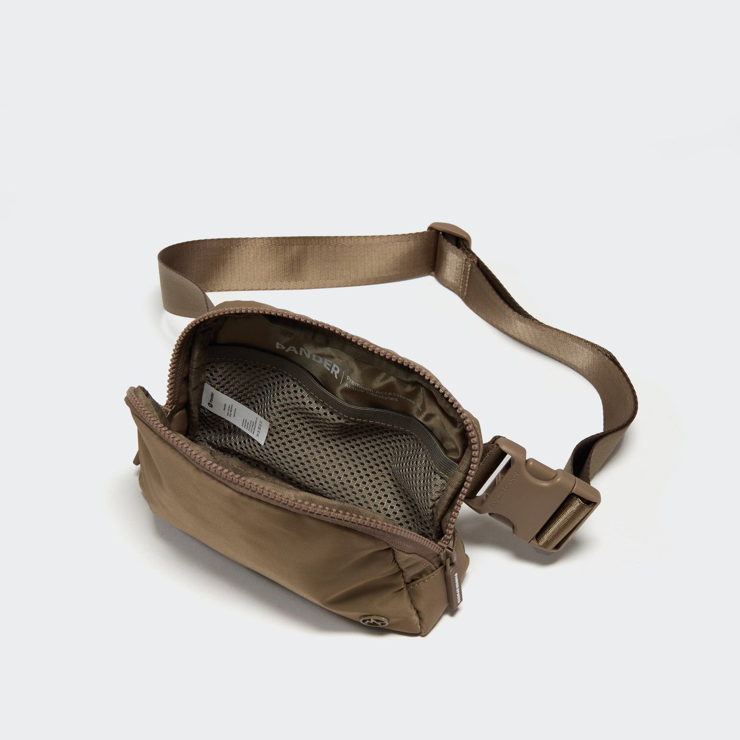 Pander 1L double zipper water-repellent nylon belt bag in Gray Brown, product view 6