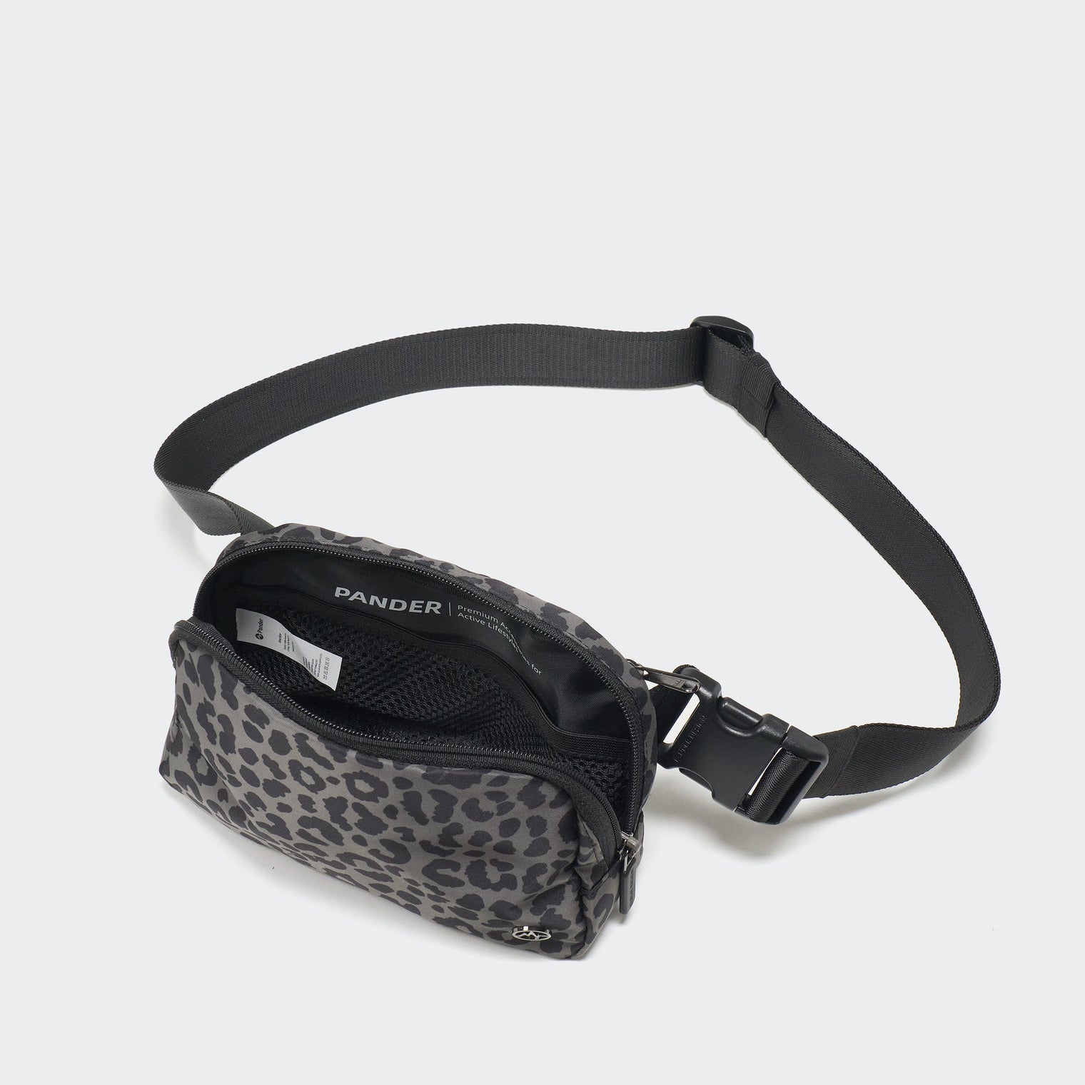 Pander 1L double zipper water-repellent nylon belt bag in Grey Leopard, product view 6
