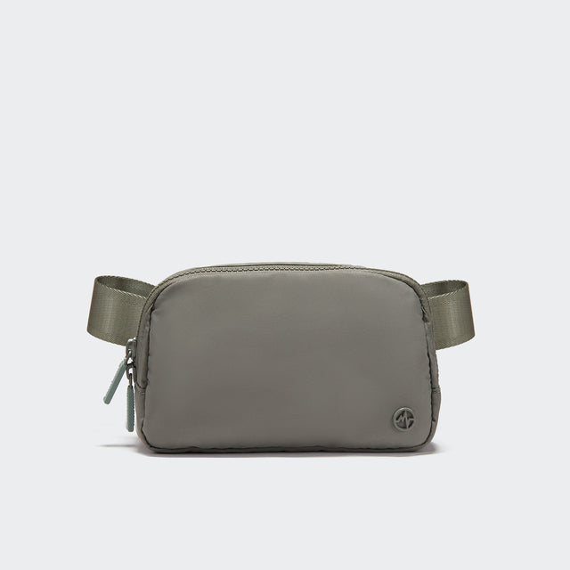 Pander 1L double zipper water-repellent nylon belt bag in Grey Sage, product view 1