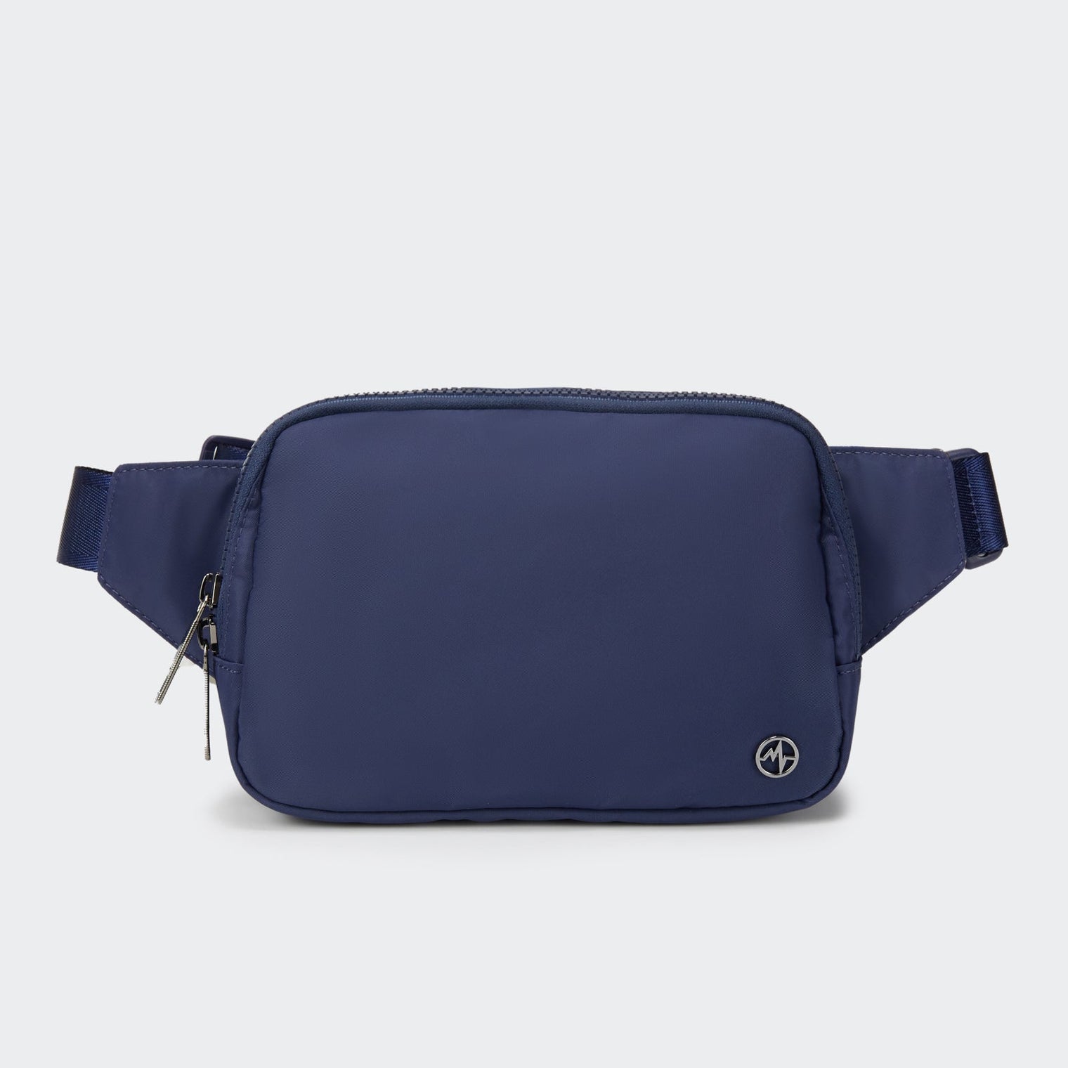PANDER 2L water-resistant belt bag in Blue Storm, side and zipper detail