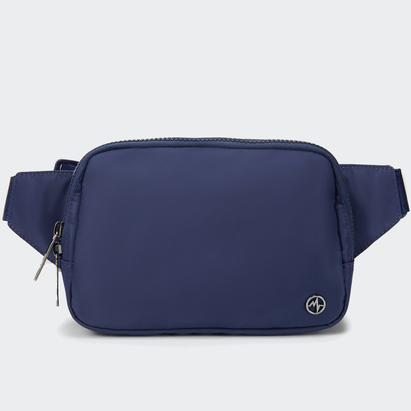 PANDER Everywhere Belt Bag Large 2L in Blue Storm, straight-on front view on #ECEDEF background