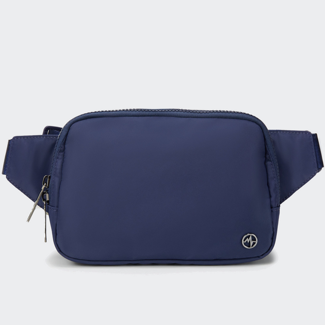 PANDER Everywhere Belt Bag Large 2L in Blue Storm, straight-on front view on #ECEDEF background