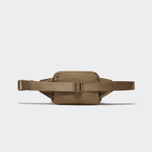 PANDER large crossbody waist pack in Gray Brown, adjustable strap view