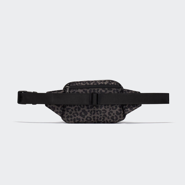 PANDER large crossbody waist pack in Grey Leopard, adjustable strap view