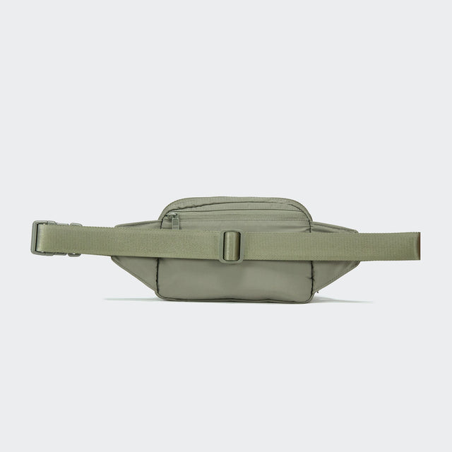 PANDER large crossbody waist pack in Grey Sage, adjustable strap view