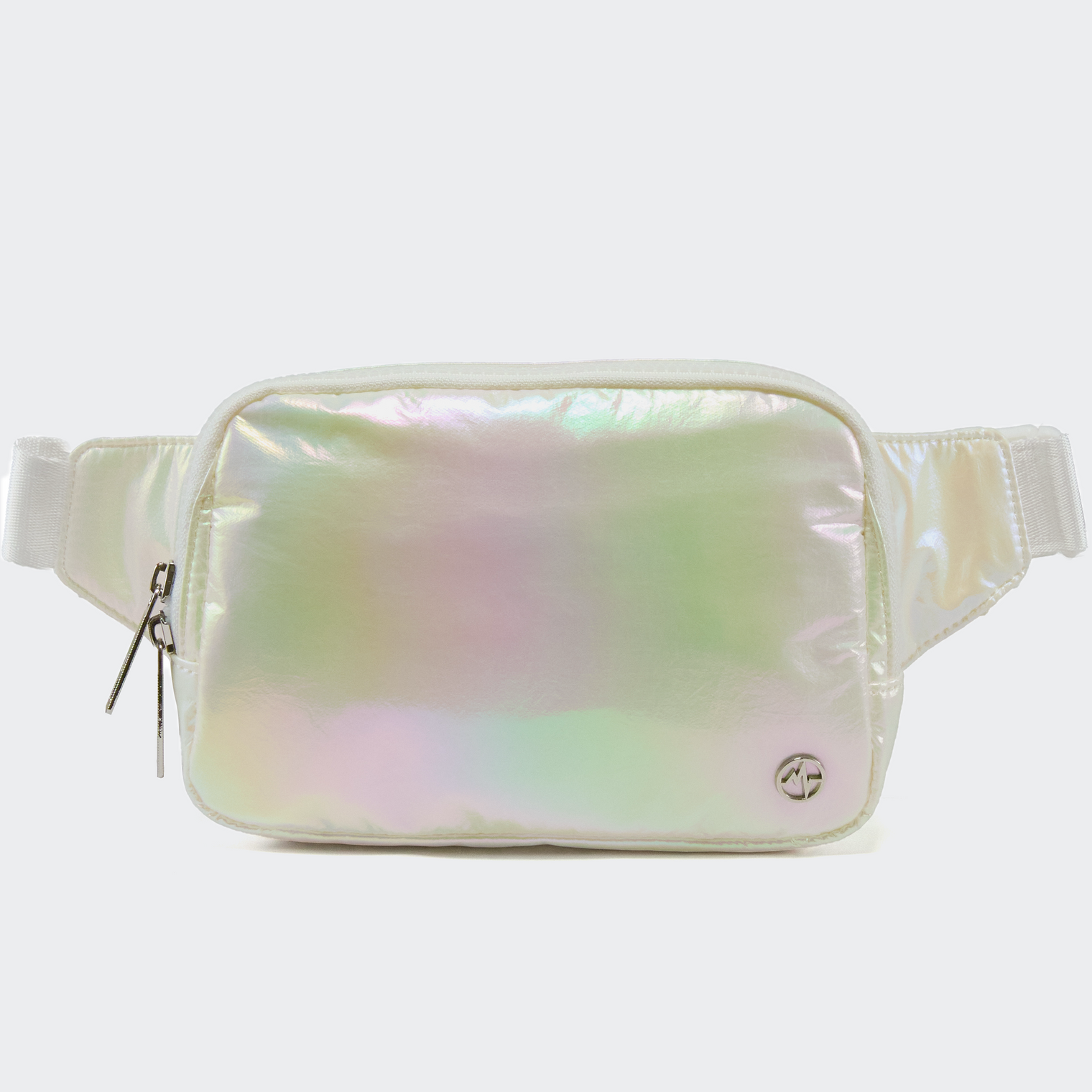 PANDER Everywhere Belt Bag Large 2L in Iridescent, straight-on front view on #ECEDEF background
