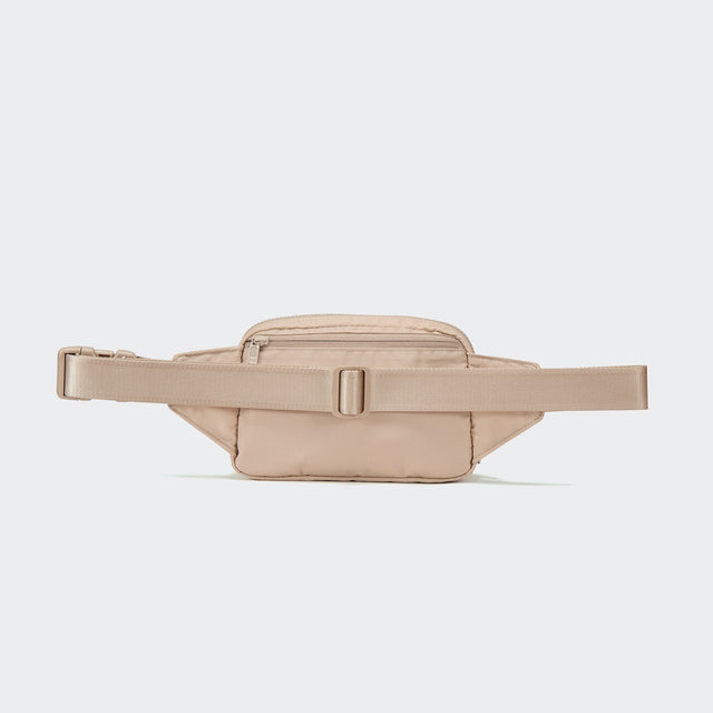 PANDER large crossbody waist pack in Raw Linen, adjustable strap view