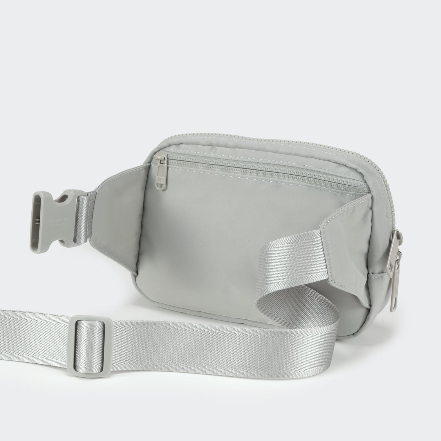 PANDER belt bag in Seal Grey, rear zip pocket and buckle detail