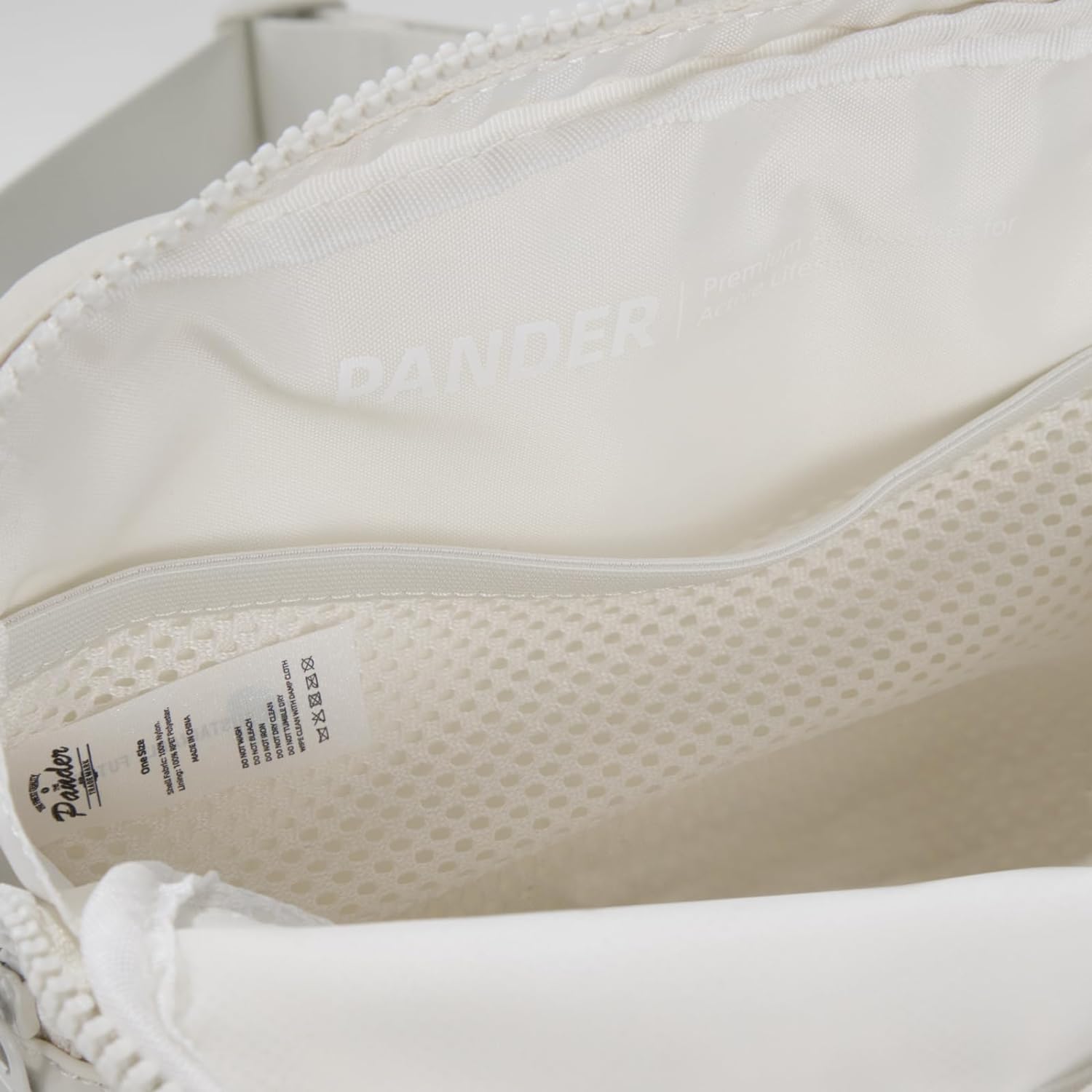 PANDER unisex 2L belt bag in White Opal, everyday travel view