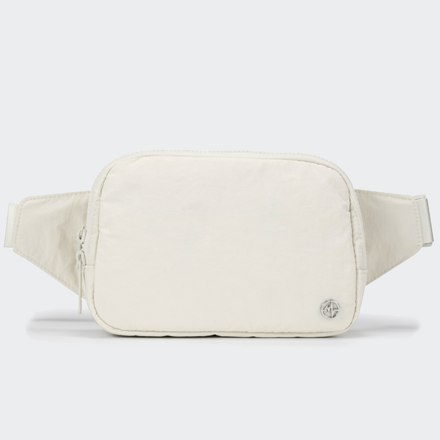 PANDER Everywhere Belt Bag Large 2L in White Opal, straight-on front view on #ECEDEF background