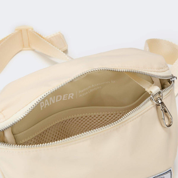Pander V2 Fifteen 2L waist pack in Natural, open interior compartments