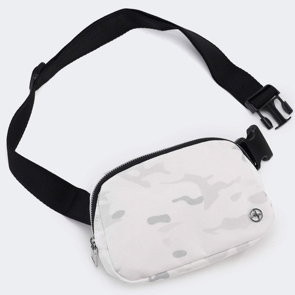 Pander 500D 1L belt bag in Snow Camo, front view with adjustable strap extended
