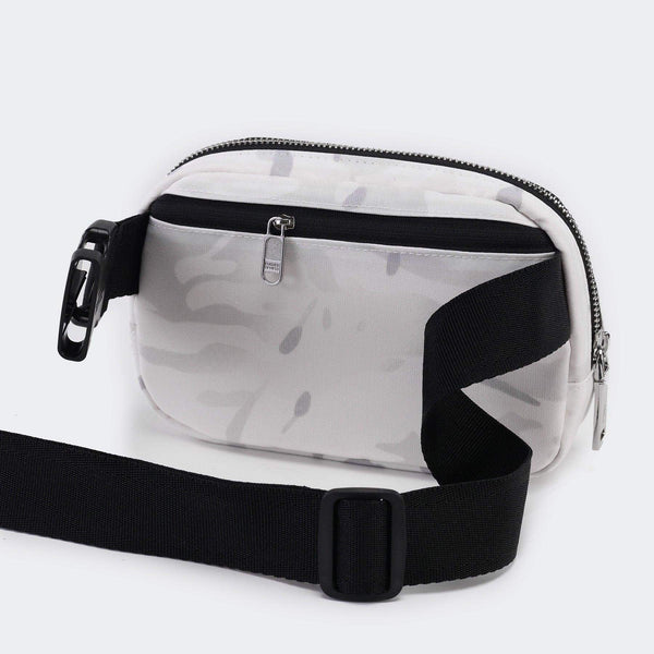 Pander 500D 1L belt bag in Snow Camo, back view with rear zip pocket