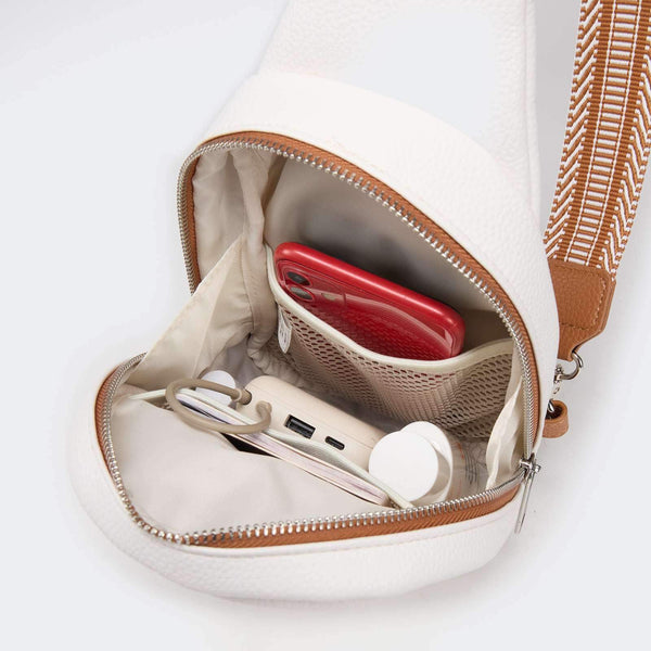 Pander Metro sling bag in White Opal, open interior compartment