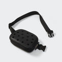 Airflow molded belt bag in Black with adjustable strap, angled front view on #ECEDEF background