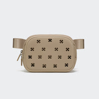 Airflow molded belt bag in Khaki, straight-on front view on #ECEDEF background