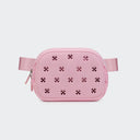 Airflow molded belt bag in Pink, straight-on front view on #ECEDEF background