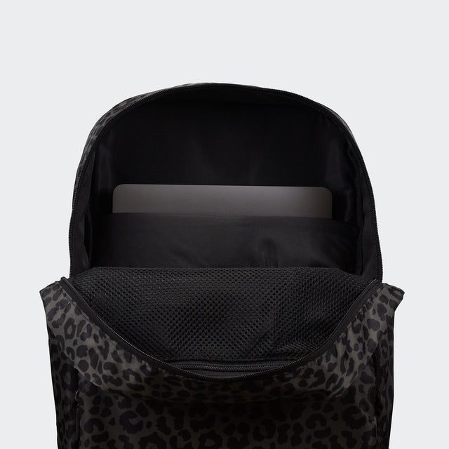 Pander 22L Grey Leopard backpack interior tech sleeve and mesh organizer