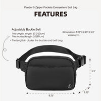 Pander 5 zipper pocket 2L belt bag in Black Polyester, product detail view 1