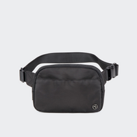 Pander 5 zipper pocket 2L belt bag in Black Polyester, front view with adjustable strap