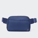 Pander 5 zipper pocket 2L belt bag in Blue Perennial, front view with adjustable strap