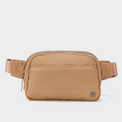 Pander 5 zipper pocket 2L belt bag in Caramel Burnt, front view with adjustable strap