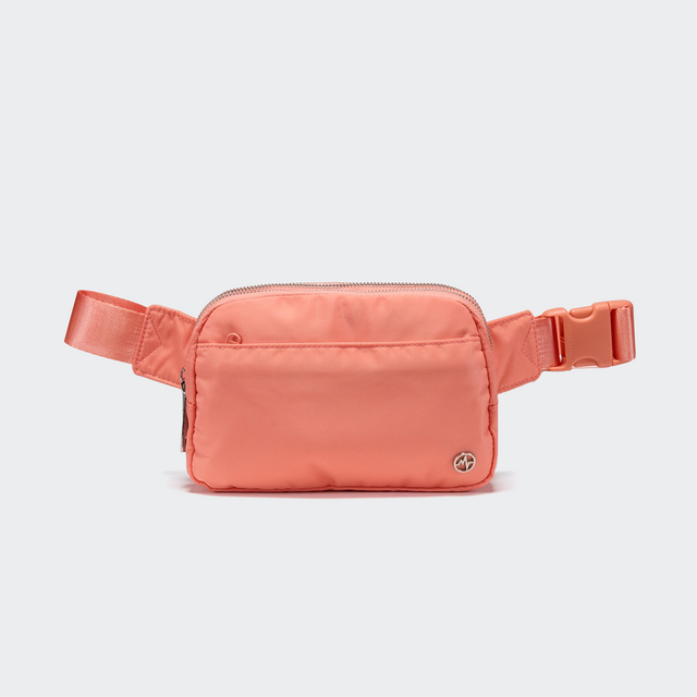 Pander 5 zipper pocket 2L belt bag in Dark Salmon, front view with adjustable strap