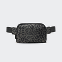 Pander 5 zipper pocket 2L belt bag in Grey Leopard, front view with adjustable strap