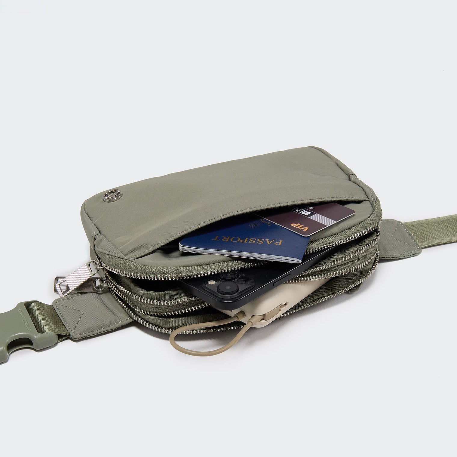 Pander 5 zipper pocket 2L belt bag in Grey Sage, product detail view 11