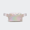 Pander 5 zipper pocket 2L belt bag in Iridescent White, front view with adjustable strap